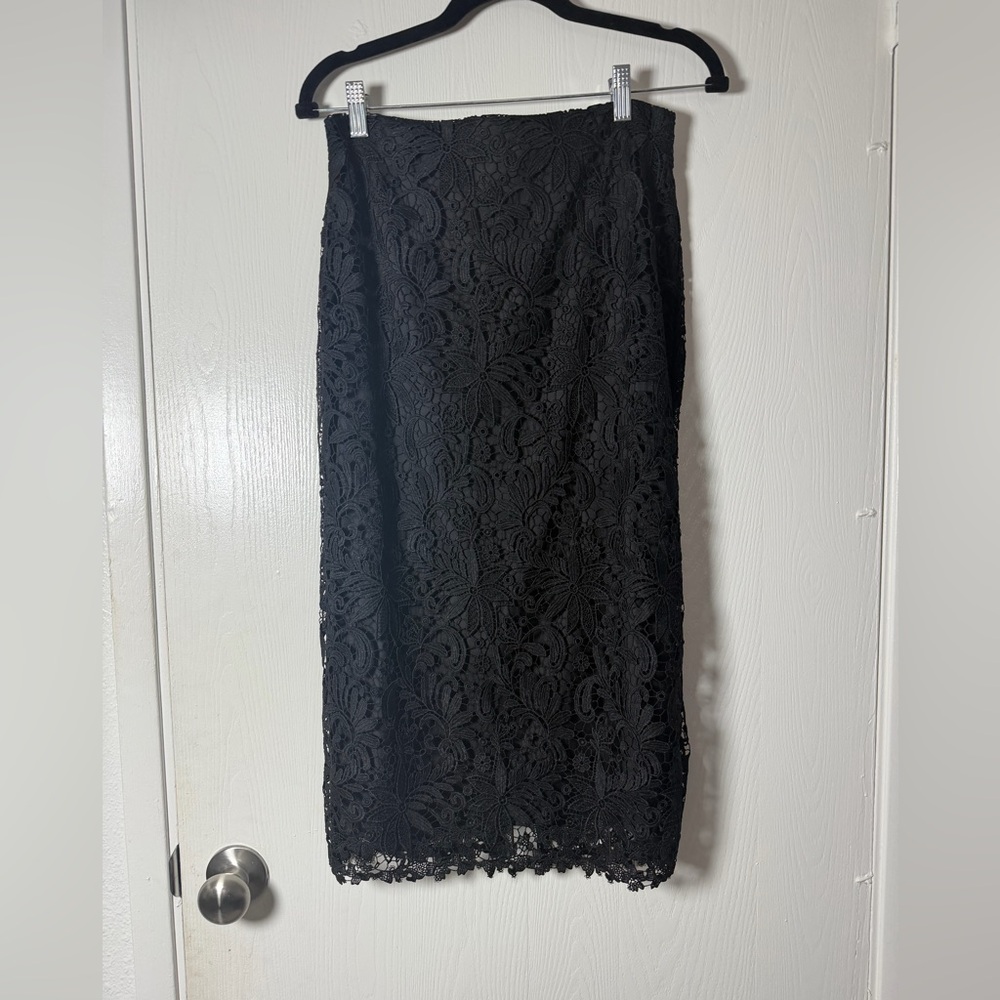 Midi Black Lace Pencil Skirt